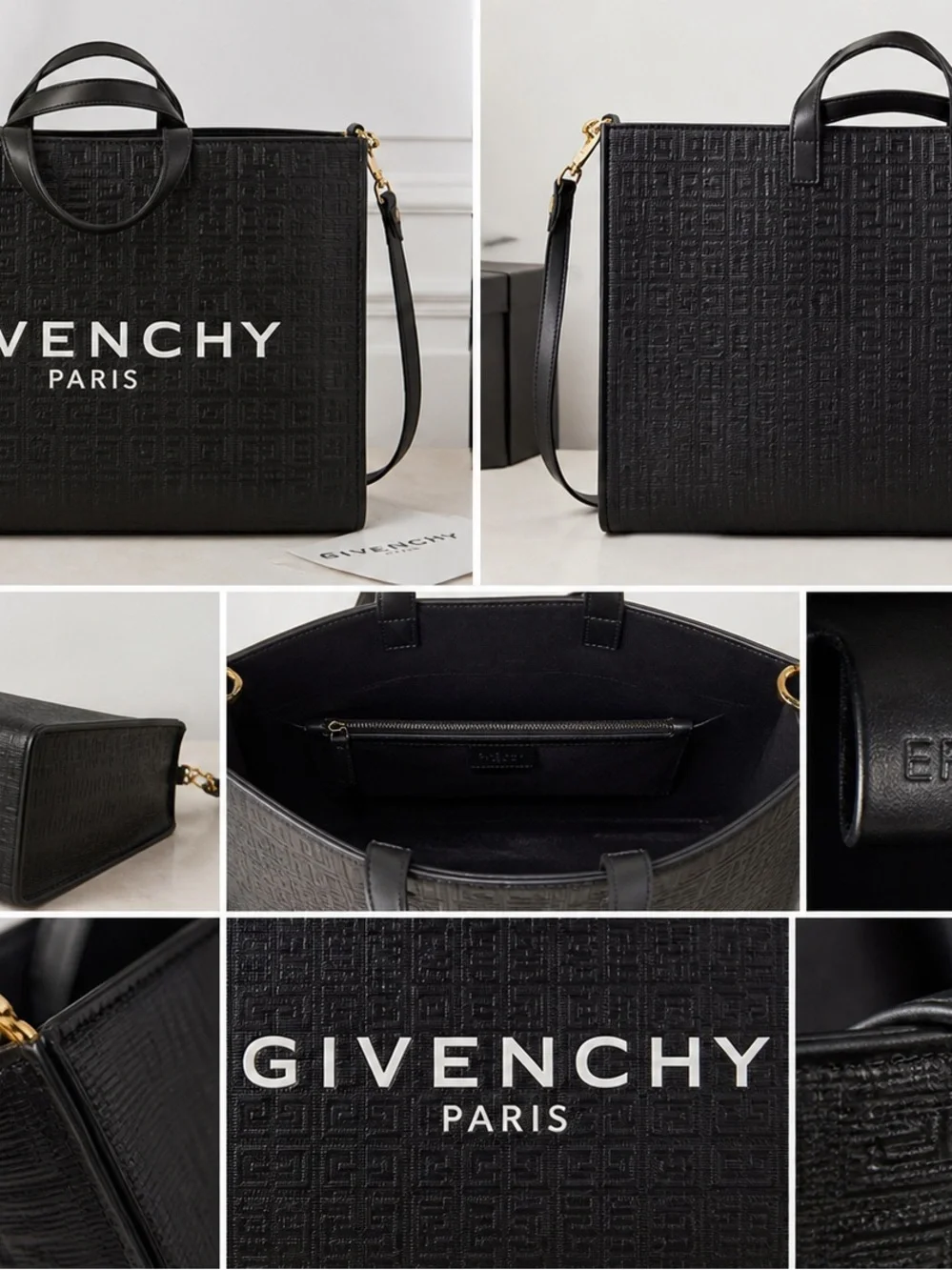 Givenchy Bond Large Black 4G Embossed Leather Tote Logo Bag Authentic - Picture 3 of 8